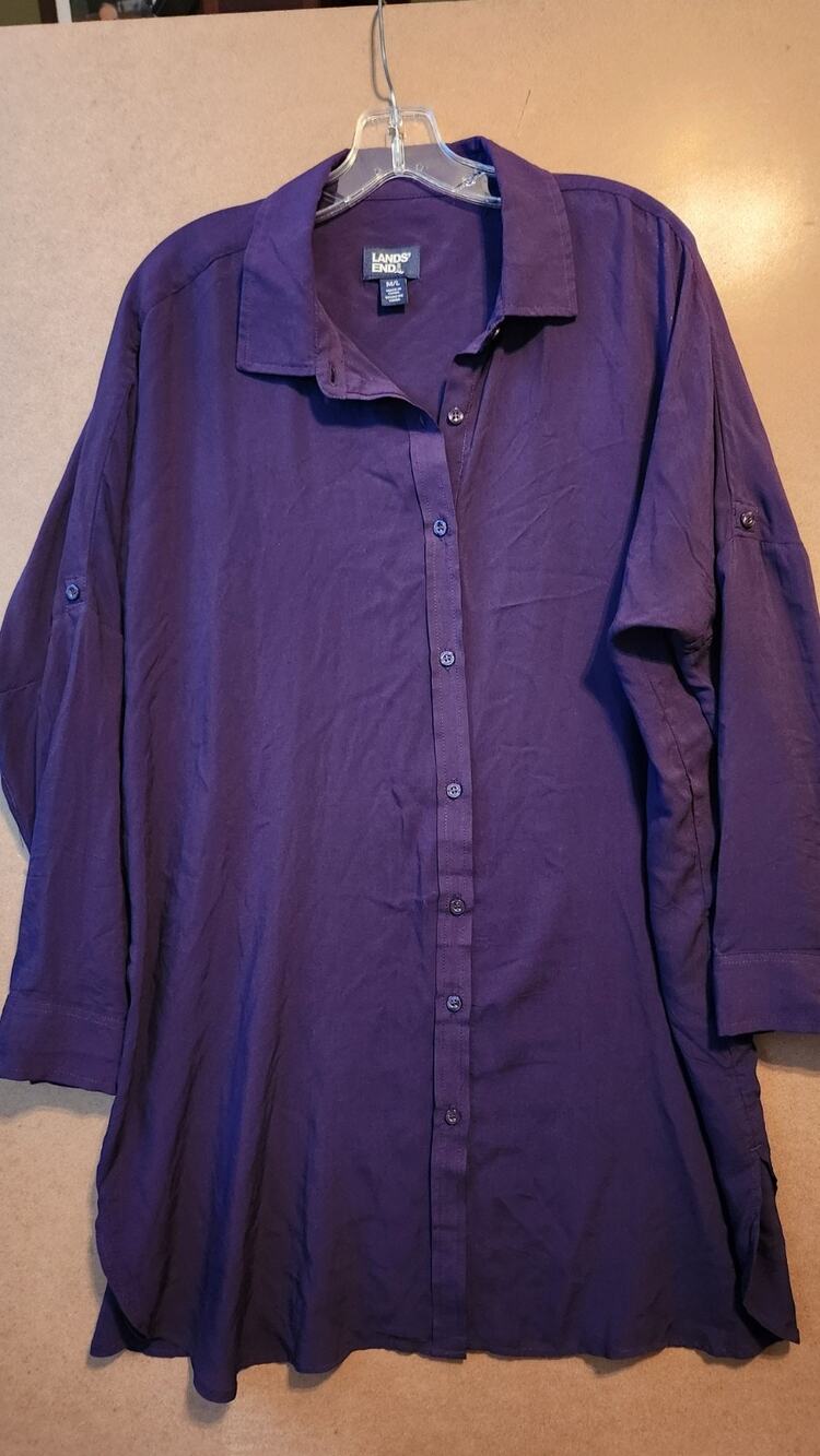Lands' End Women's M/L Purple 100% Rayon Button Up Shirt Coverup #684